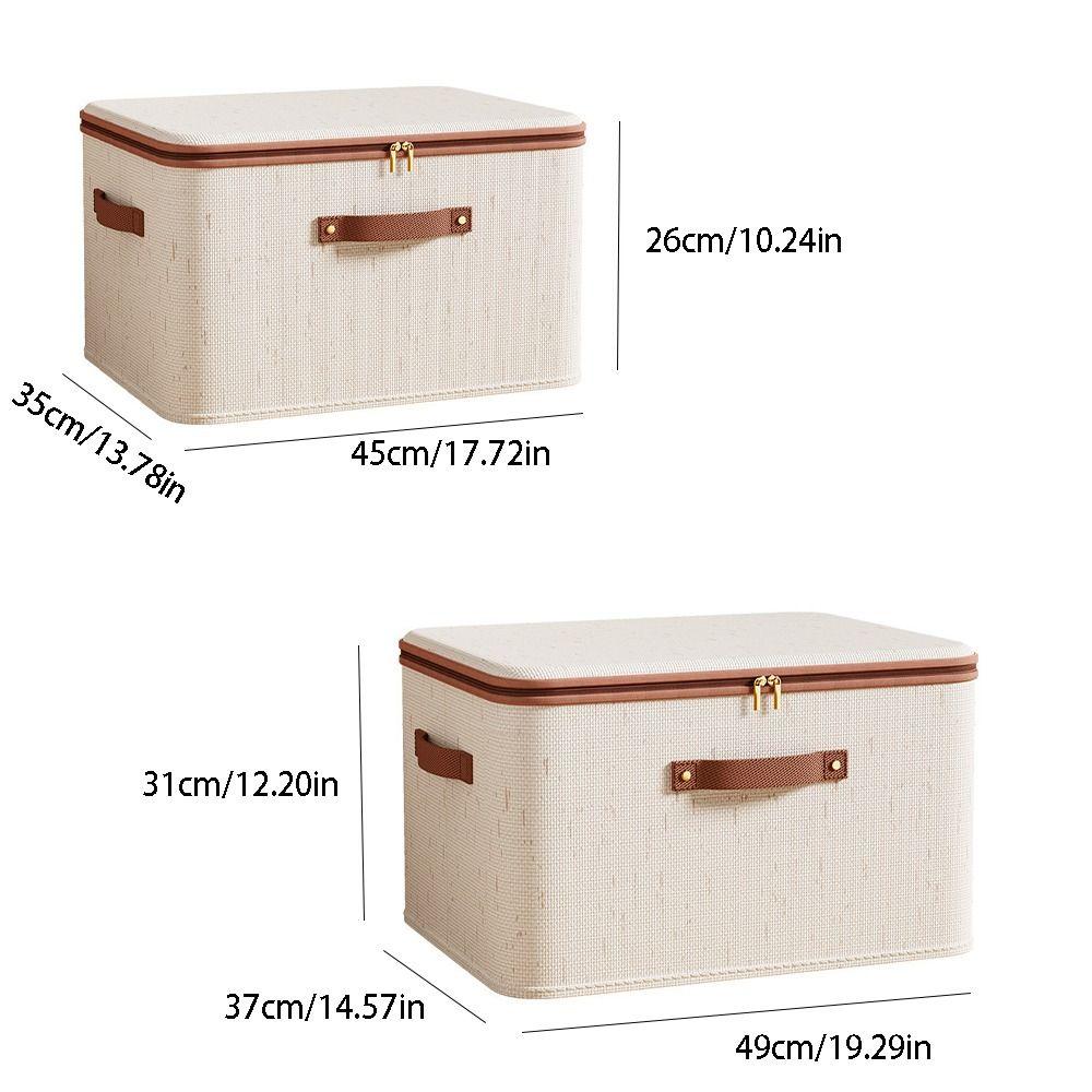 Foldable Linen Zipper Storage Boxes with Lid Wardrobe Organiser  Home