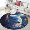 Wolf in Moonlit Round Area Rug,Carpet Rug for Living Room Bedroom Sofa Playroom Decor,Non-slip Floor Mat