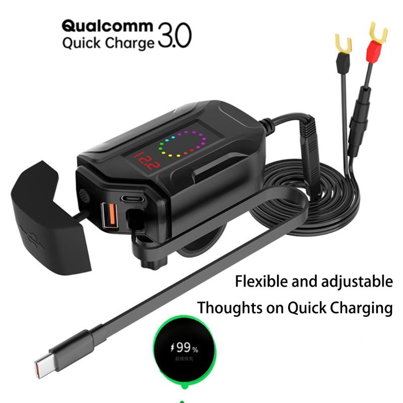 Waterproof Motorcycle USB Chargers With LED Voltage Display Fast Charge 30W Type C 18W USB A For Phones Tablet Camera