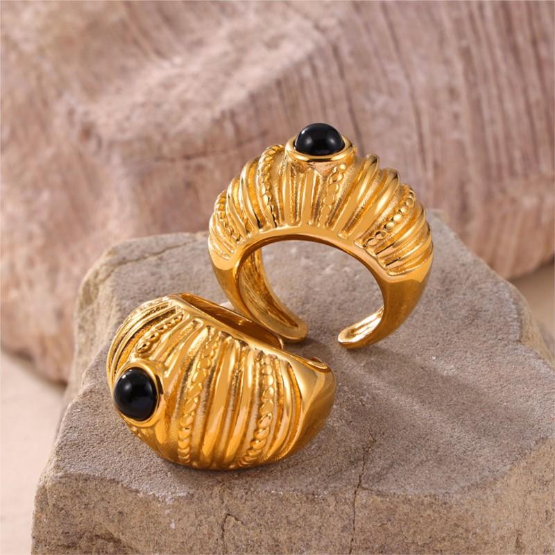 316L Stainless Steel Rings For Women 18K Gold Plated Waterproof Women's Chunky Ring Goth Golden Open Ring Luxury Woman Zircon