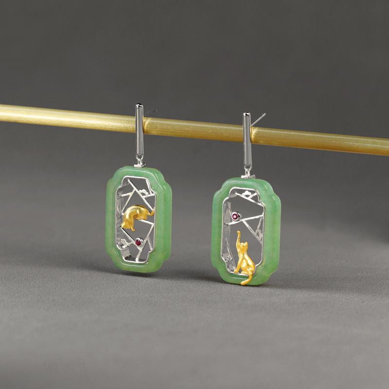 

Rosaeflora Meow Meow Garden Architectural Art Window Dangle Earrings Genuine 925 Silver Natural Stones Fine Jewelry срібний