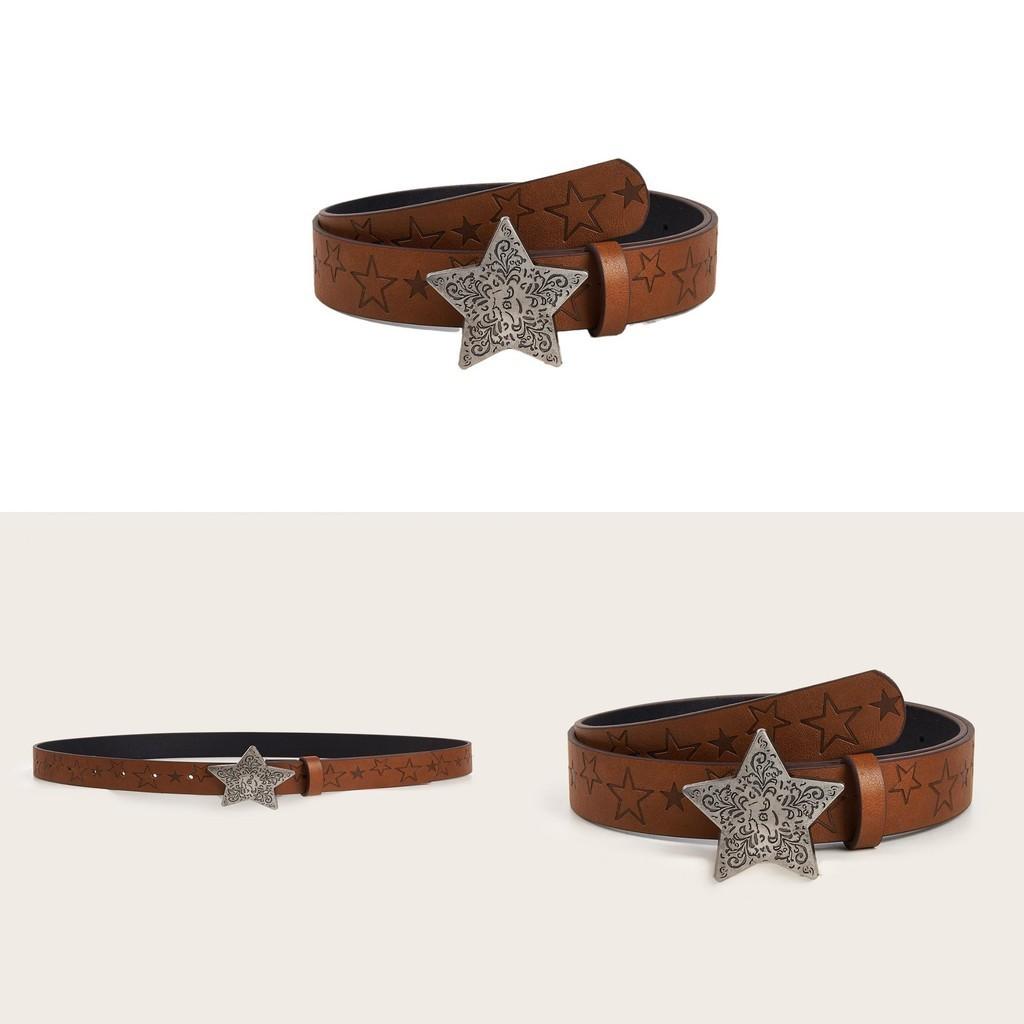 Exquisite European And American Style Brown Textured Buckle Belt Unisex