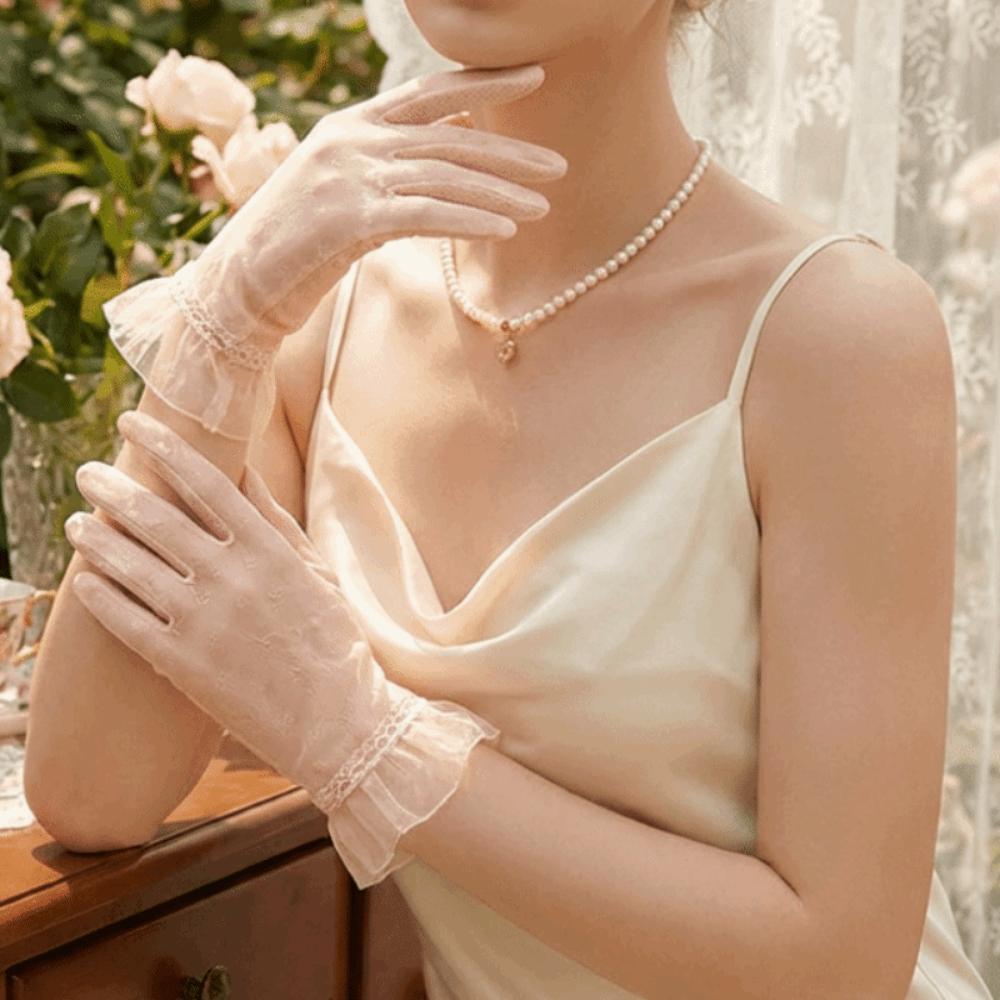 Anti Slip Lace Gloves Mesh Women Gloves Sweet Ice Silk Gloves  Outdoor
