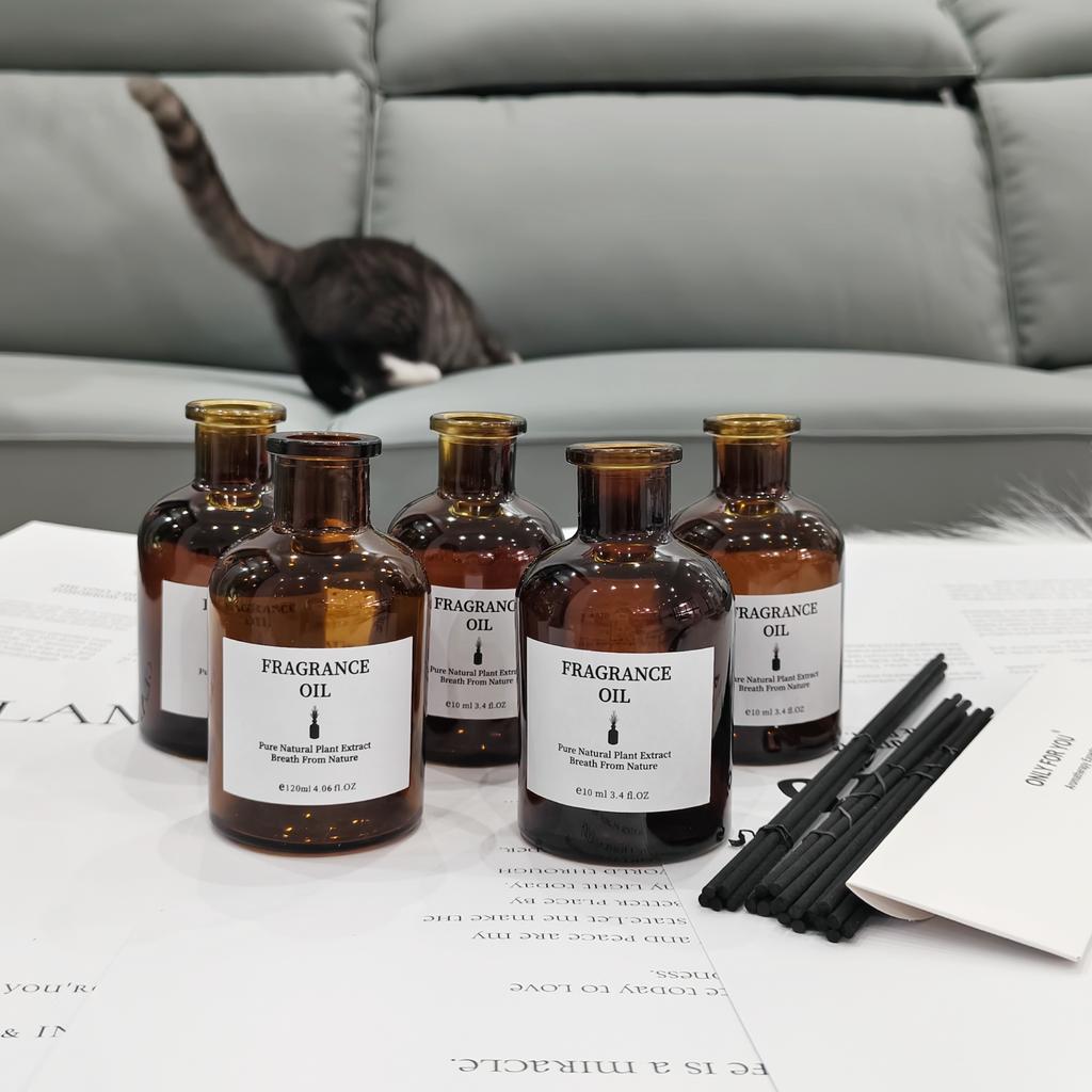 12Pcs Amber Refillable Glass Diffuser Bottles - Empty Essential Oil Aromatherapy Containers for Home DIY & Decor