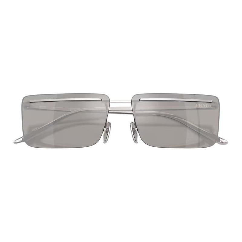 Prada Bold and Avant-garde Style Metal Rectangular Sunglasses Unisex Couple Style Silver