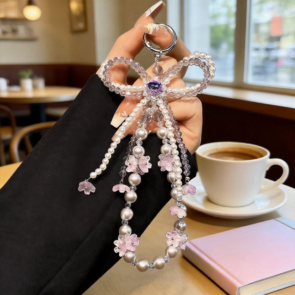 Elegant Pvc Butterfly Bow Pearl Phone Lanyard For Women And Men