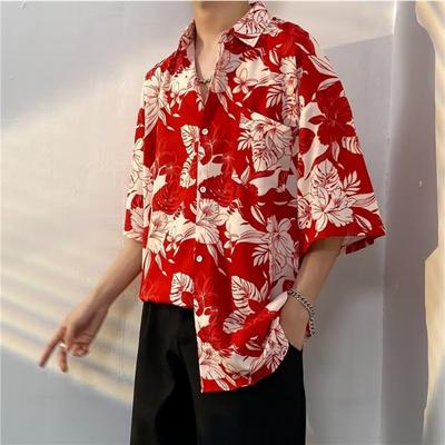 Καλοκαιρινά Ανδρικά Ρούχα Αστική Μόδα Καθημερινό Πουκάμισο Χαβανέζικο Κινούμενα Σχέδια Κόκκινο Casual Φαρδύ Πουκάμισο Παραλίας Κοντομάνικο Φαρδύ T-shirt Ζακέτα