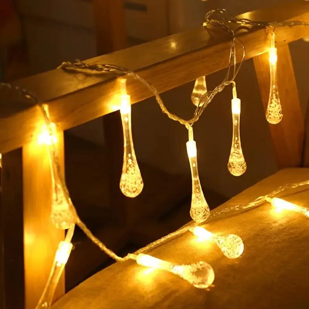 Battery Box Powered LED Water Drop String Lights 80/40/20/10LED Christmas Garland Wedding Birthday Party Fairy Room Decor