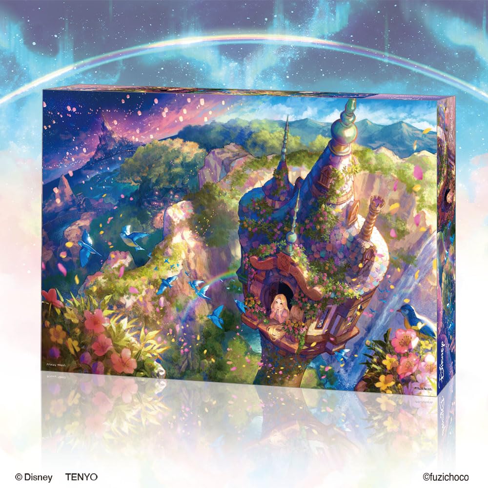 Tenyo (Made in Japan) 1000-piece jigsaw puzzle, Disney Rapunzel Wondrous Fantasy (51x73.5cm), D-1000-899, by Fuzichoco. Includes glue, spatula, and se
