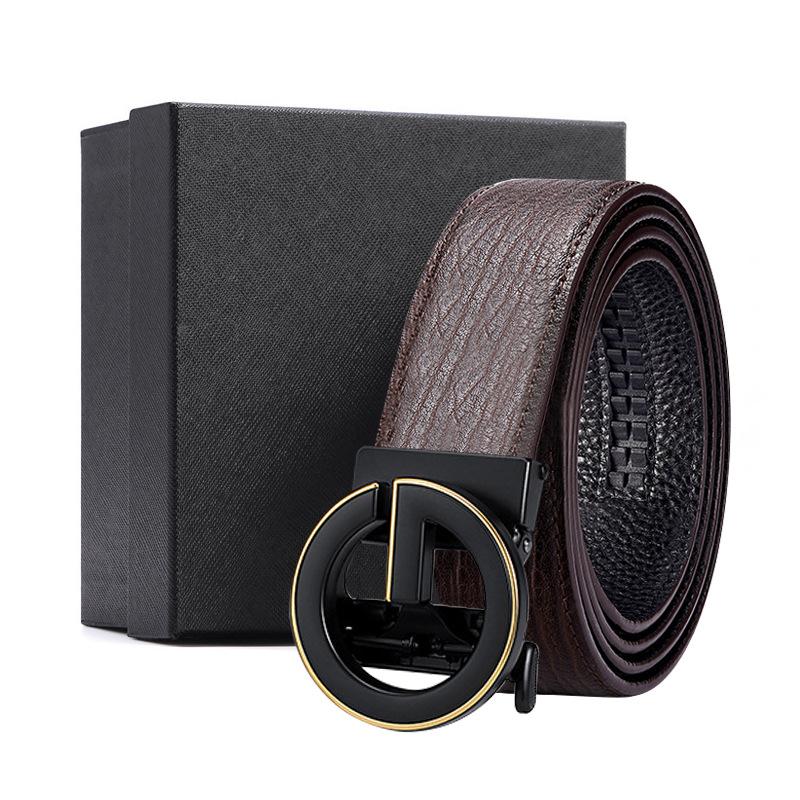 Men'S Belt Automatic Buckle Water Ripple Leather Belt Business Gift Print Belt First Layer Cowhide