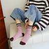 Retro Parallel Striped Thick Needle Socks Contrasting Color Wool Pure Cotton Medium Tube Socks Pure Cotton Stacking Socks