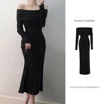 One Shoulder Style Long Sleeved Dress For Women In Autumn And Winter, Fashionable Slim Fit And Slimming Effect