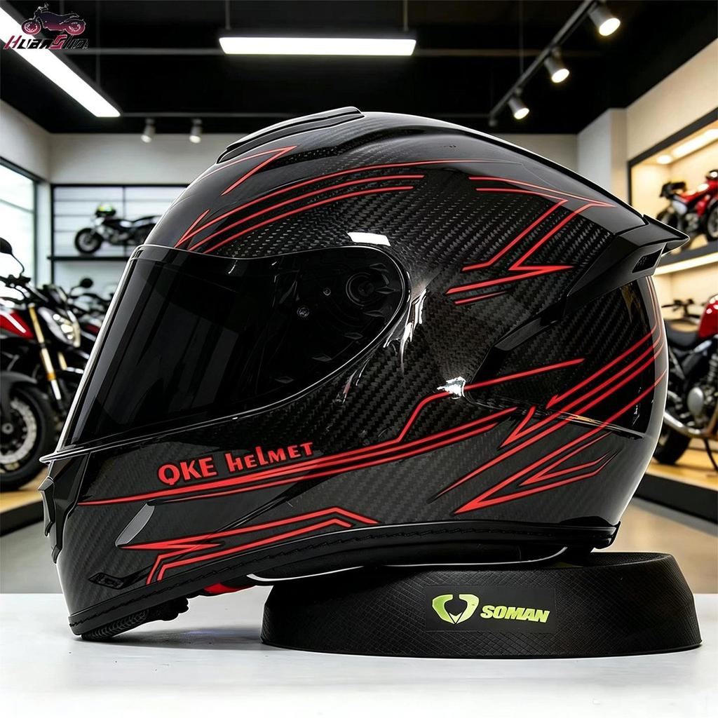 Carbon Fiber Full Face Motorcycle Helmet for Men - Racing, Karting, Scooter Use
