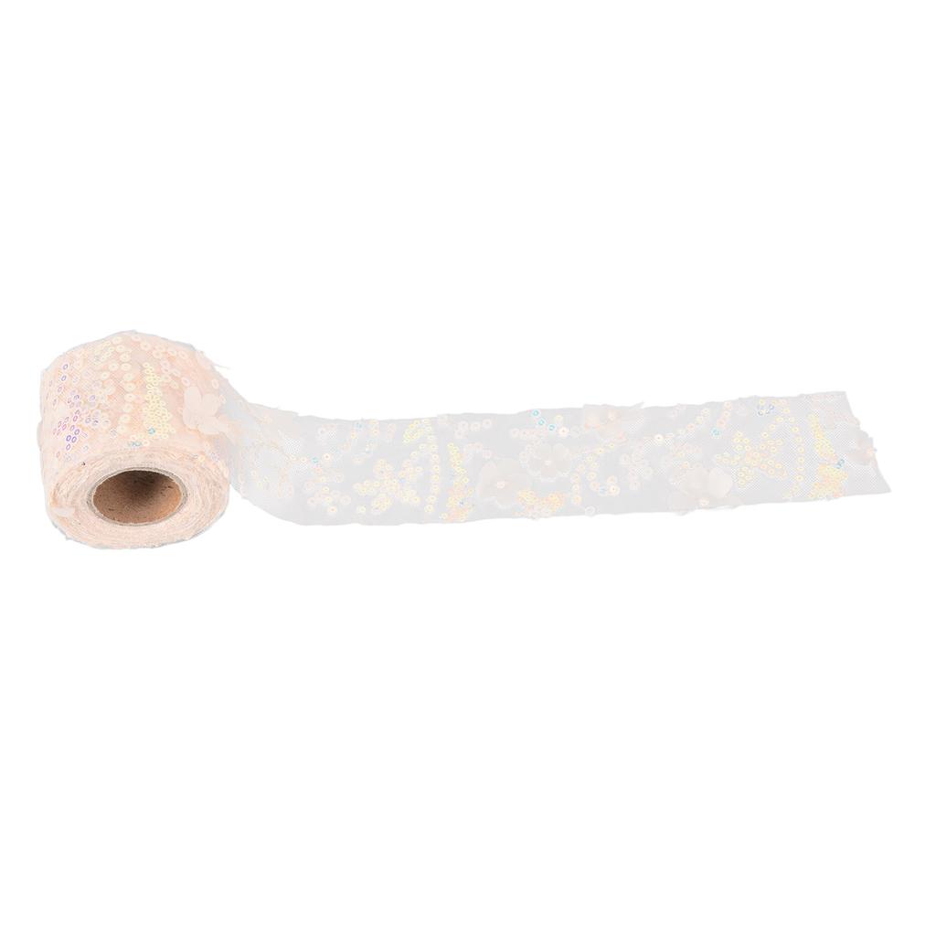 Tulle Roll 10 Yards Embroidered Sequins Flowers Mesh Ribbon Decorative Craft AccessoriesBeige