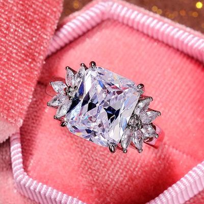 New Gorgeous Crystal CZ Big Marriage Rings Women AAA Rectangular Cubic Zirconia Brilliant Women Wedding Band Eternity Jewelry