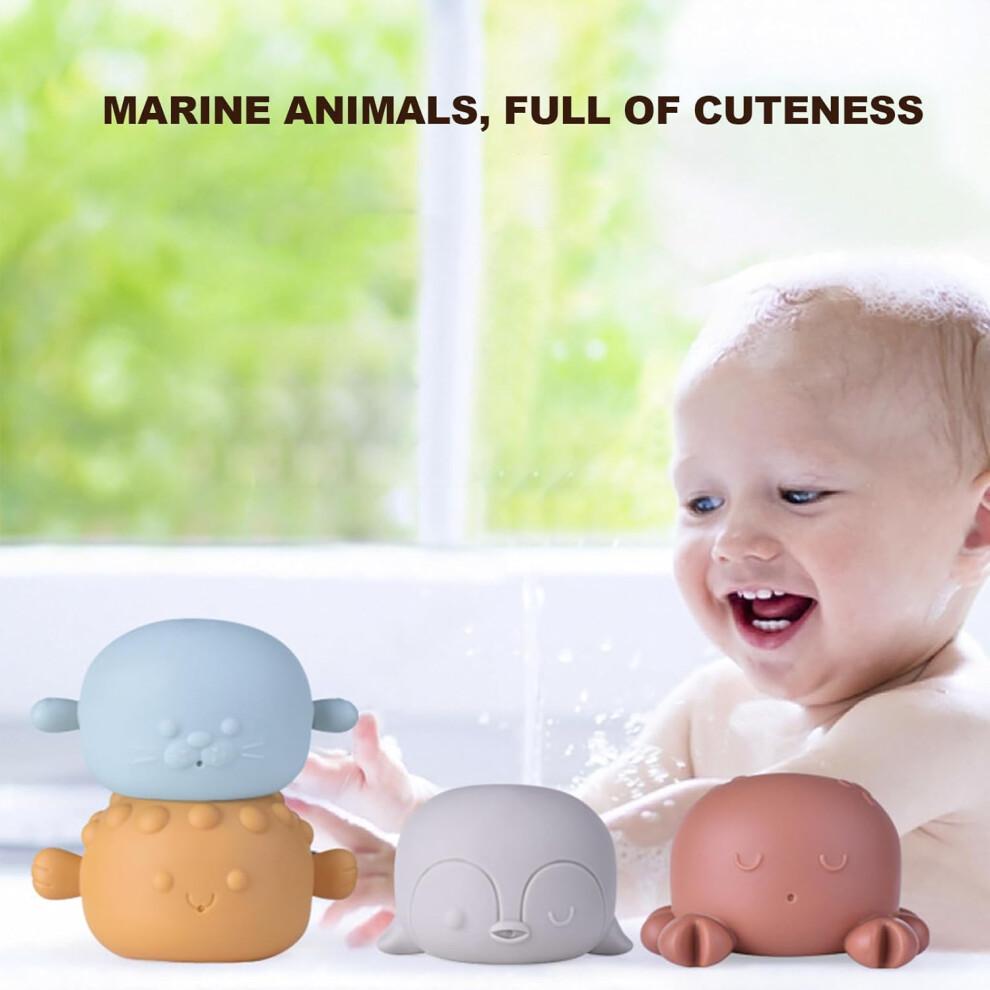 Bath Toys with Interactive Water Spray, Floating Stackable Animal Bath Toy for Toddlers and Kids