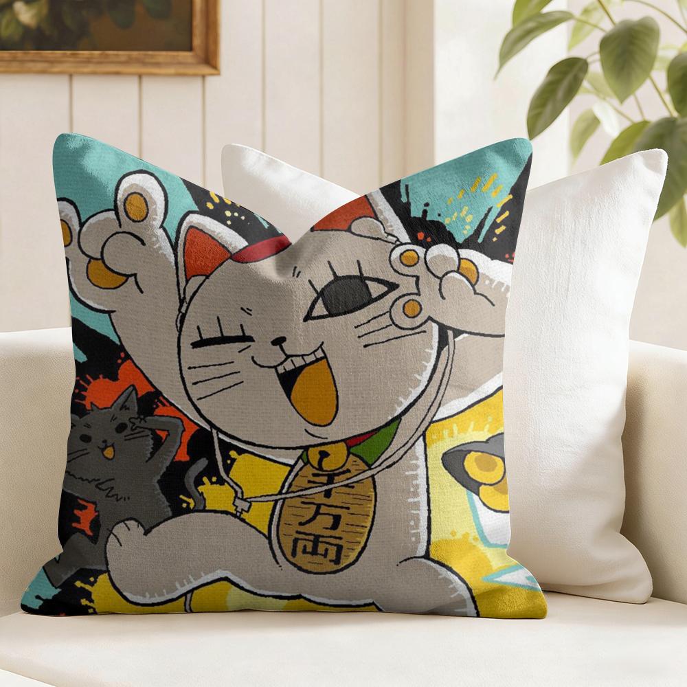 DDan Da DDan Lucky Cat Cushion Cover Eco Linen Pillow Case DoubleSided Print Breathable Durable Zipper Home Decor Gift