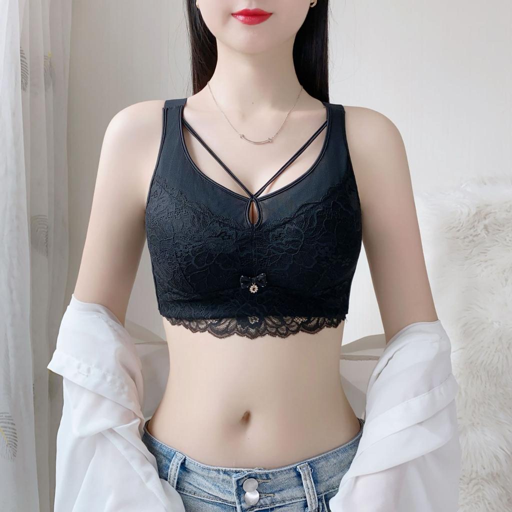 Lace Lingerie Women's Adjustable Bra Thin Breathable Gathering and Seamless Bra Push Up Bra