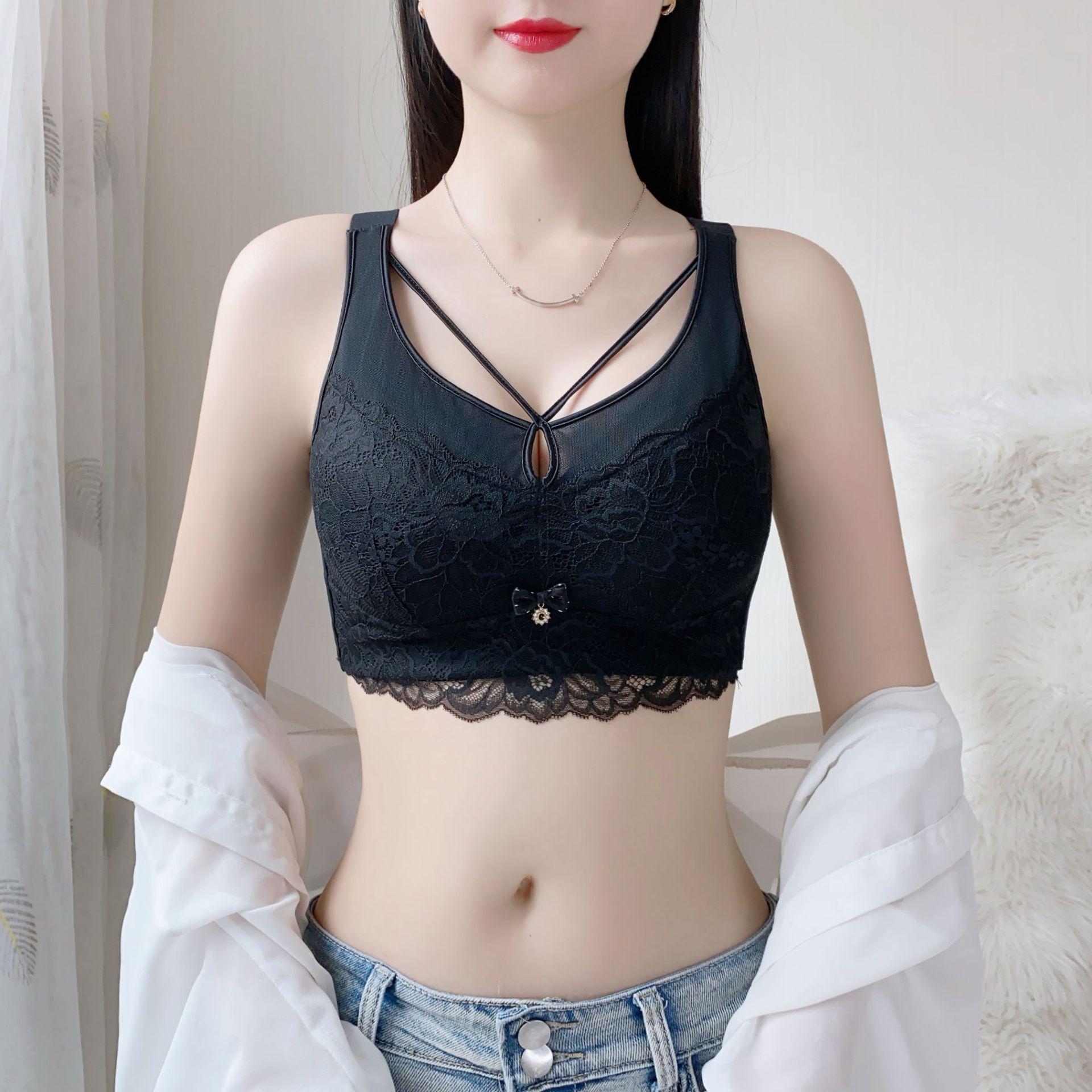 

Lace Lingerie Women s Adjustable Bra Thin Breathable Gathering and Seamless Bra Push Up Bra 34/75B чорний