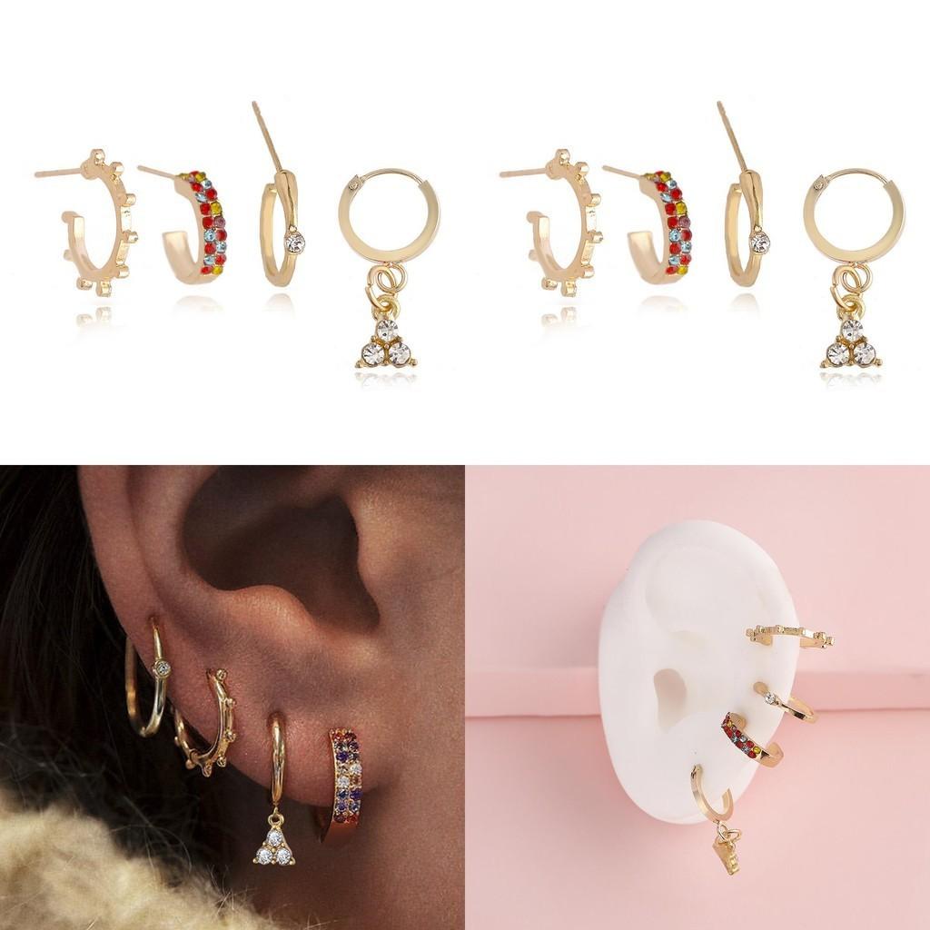 Alloy Contemporary Gold Rhinestone Geometric Stud Earrings Set Women For