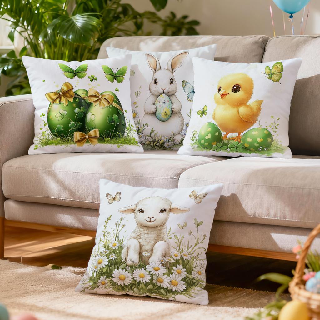 Easter Bunny Egg Clover Pillowcase Printed Polyester 40/45/50Cm Throw Pillowcover Decorative Sofa Cushion Pillowslip Home Decor