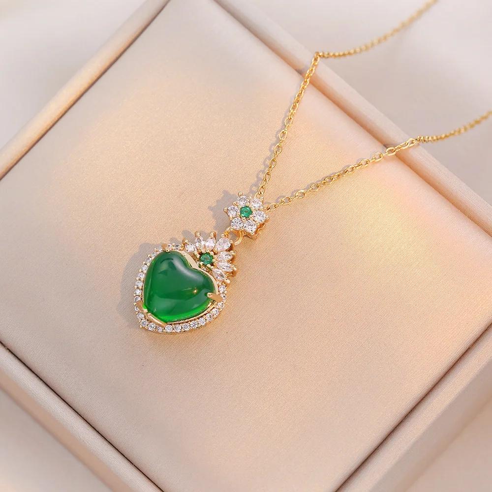 Trendigt Hjärtformat Halsband Guld Rostfritt Stål Zirkonia Smycken För Kvinnor Flickor Kärlek Fest Födelsedag Vardagspresent