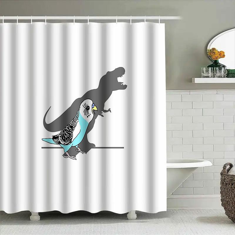 Jurassic Bird Shower Curtain Cute Dinosaur Pattern Bathroom Decor Washable Fabric Liner Tropical Forest Theme Home Textile Artis