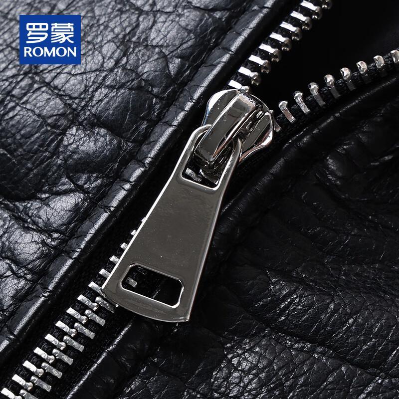 ROMON Men's Genuine Leather Lapel Jacket