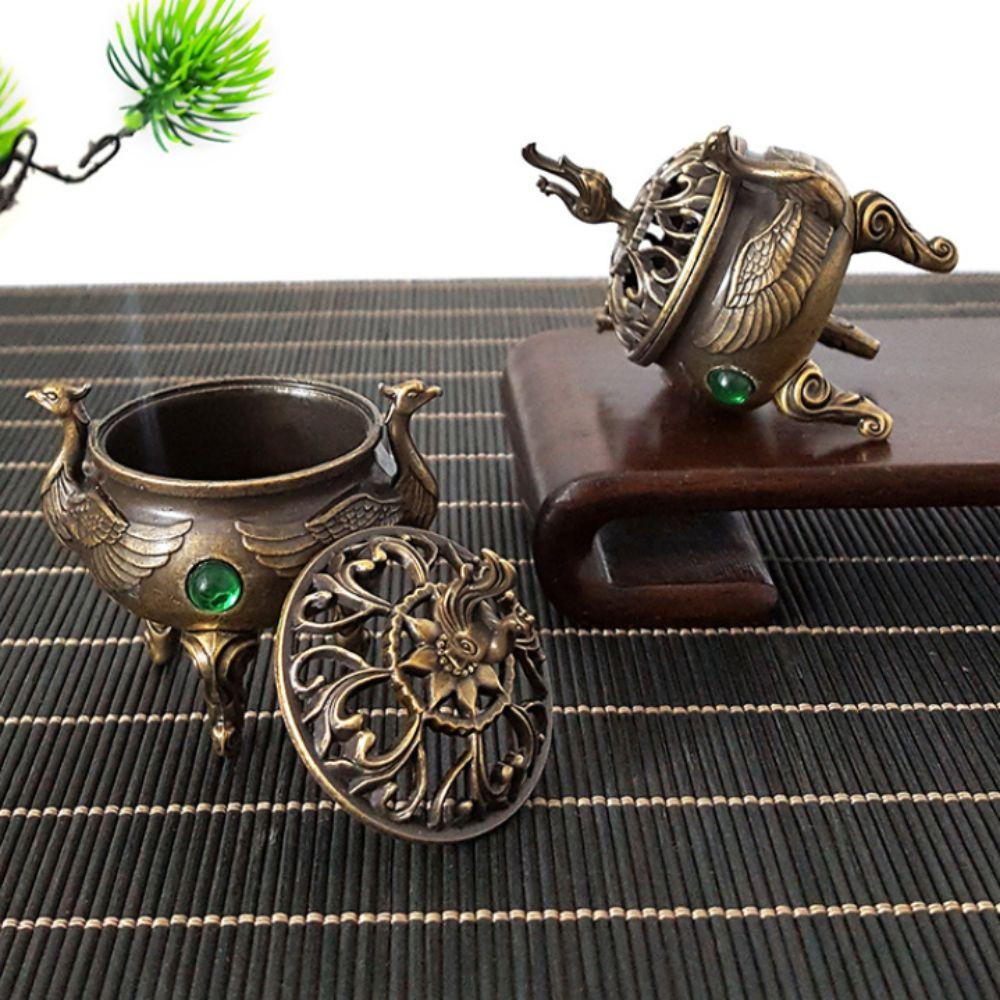 Alloy Incense Burner Stick Holder Sandalwood Auspicious Lotus Incense Censer Hollowed Out Patterns Retro Three Legged Stove