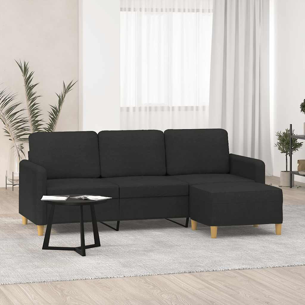 Vidaxl 3-Seater Sofa With Footstool, Black, 180 Cm, Fabric