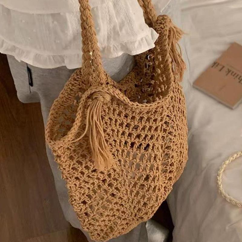 

Полая плетеная сумка-тоут для женщин - Корейский ленивый стиль, большая вместимость, плетеная соломенная сумка