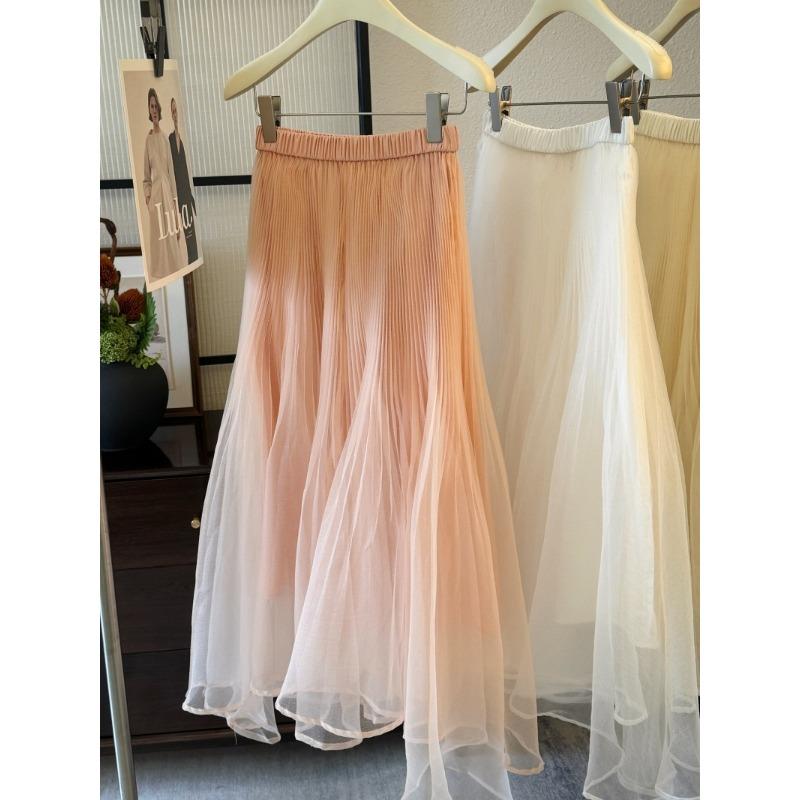 

Romantic gauze skirt~ Celebrity temperament pleated medium and long fishtail skirt French fashionable fluffy A-shaped umbrella skirt One size fits all
