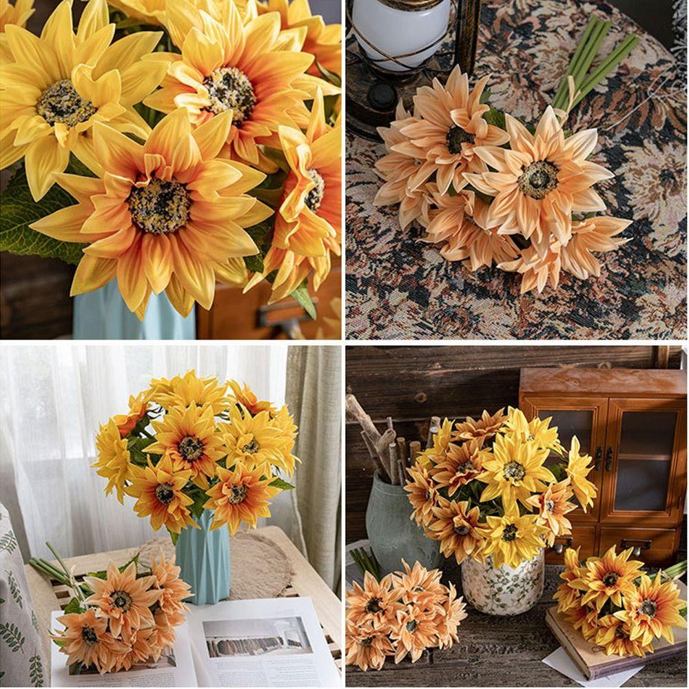 Elegant PU Sunflower Flowers Realistic Fake Flower Simulated Sunflower  Home Hotel Table Decor