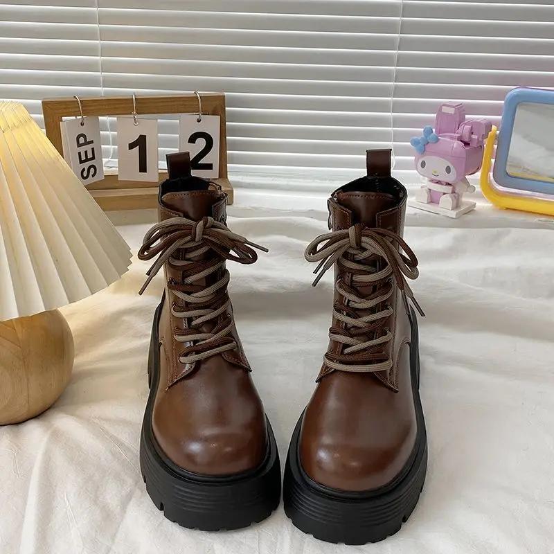 Fashion Round Toe Booties Combat Punk Style Spring Autumn Woman Short Shoes Y2k Trend 2025 Designer Luxury Hot Pu Ankle Boots for Women