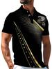 Men'S Outdoor Short-Sleeve Polo Shirt, Multi-Sizes Available, Men'S Short-Sleeve Polo, Black Background with Eagle And Golden Line Star Print,