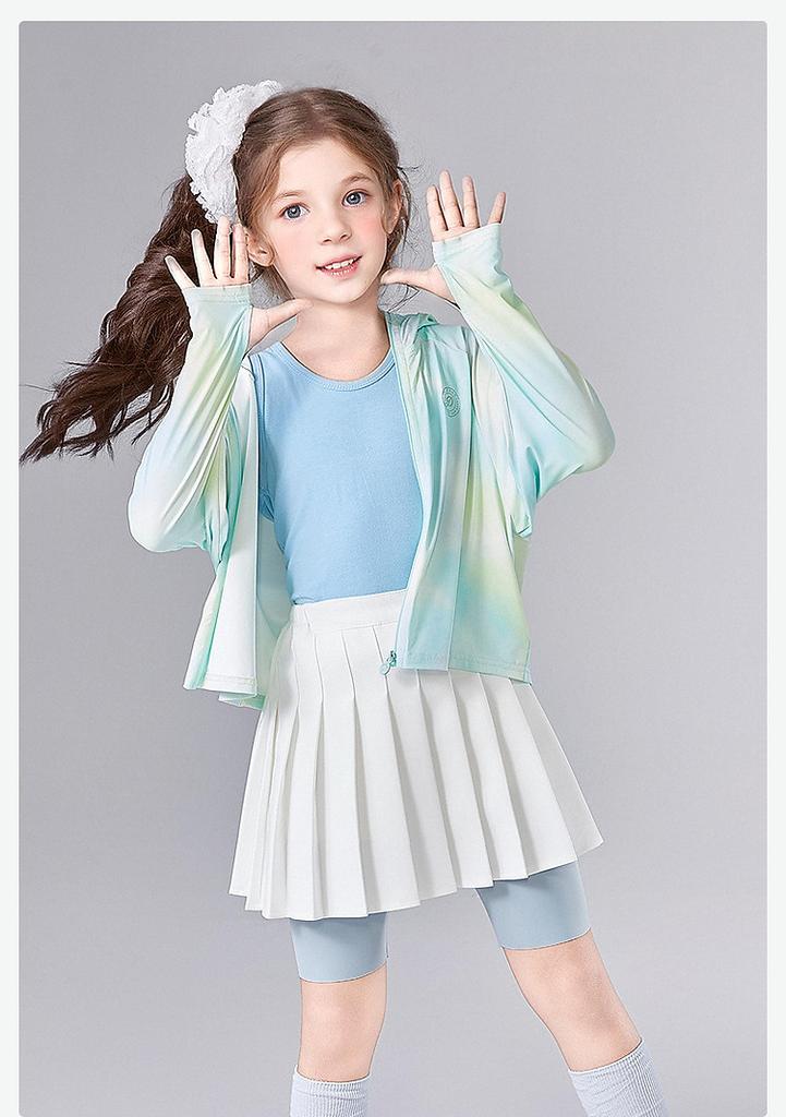 [Printed Ice Feel Hooded Sunscreen Clothing] Girls' 25 Summer Mid to Large Children's Summer Clothing Children's Thin Breathable Top