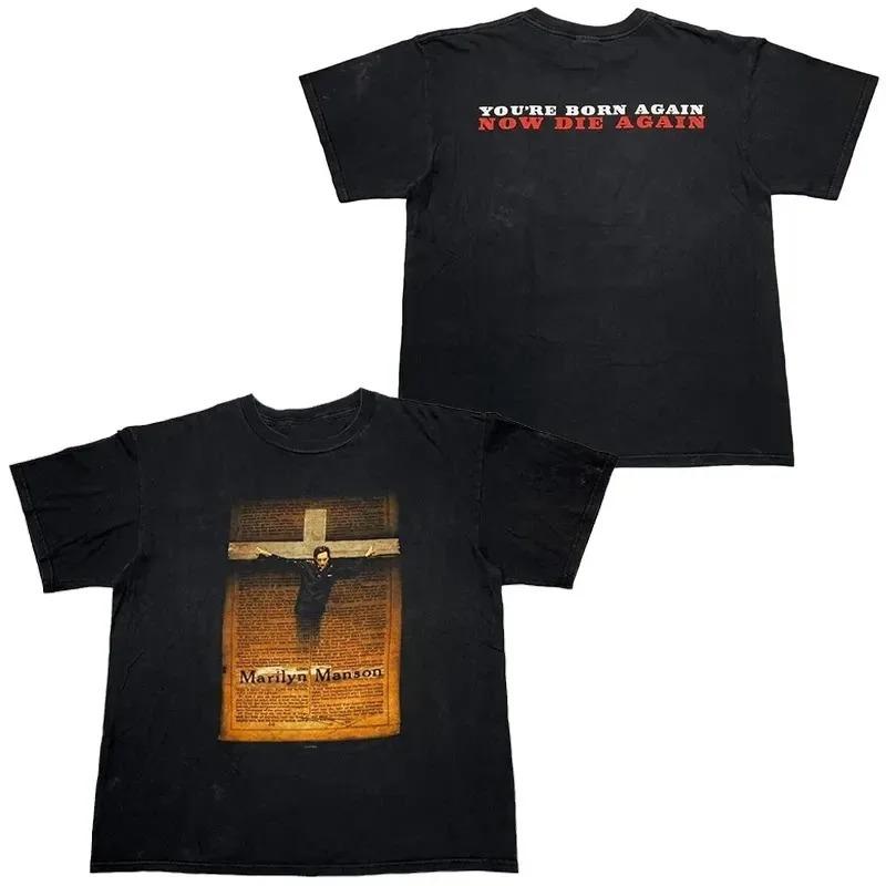 

Marilyn Manson Industrial Metal You re Born Again Now Die Again 1990s Vintage Graphic Oversized Streetwear T-Shirt Top for Rock & Industrial Metal 4XL