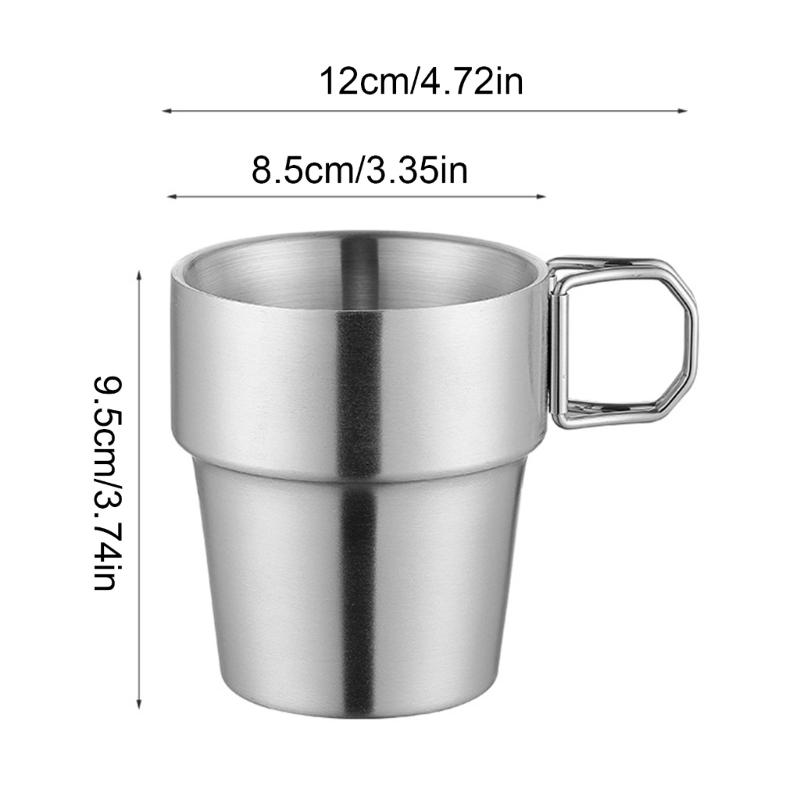 2er-Pack Edelstahl Isolierbecher für Camping, klappbarer Griff, doppelwandige Kaffeetassen für Outdoor, Wandern