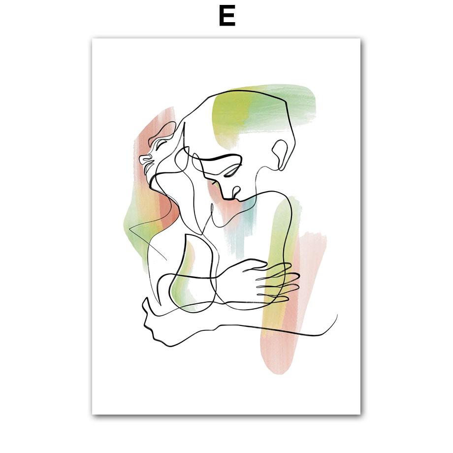 Arte della parete della tela di canapa pittura linea Flower Girl Lover minimalista nordico poster e stampe immagini a parete per soggiorno decorazioni per la casa