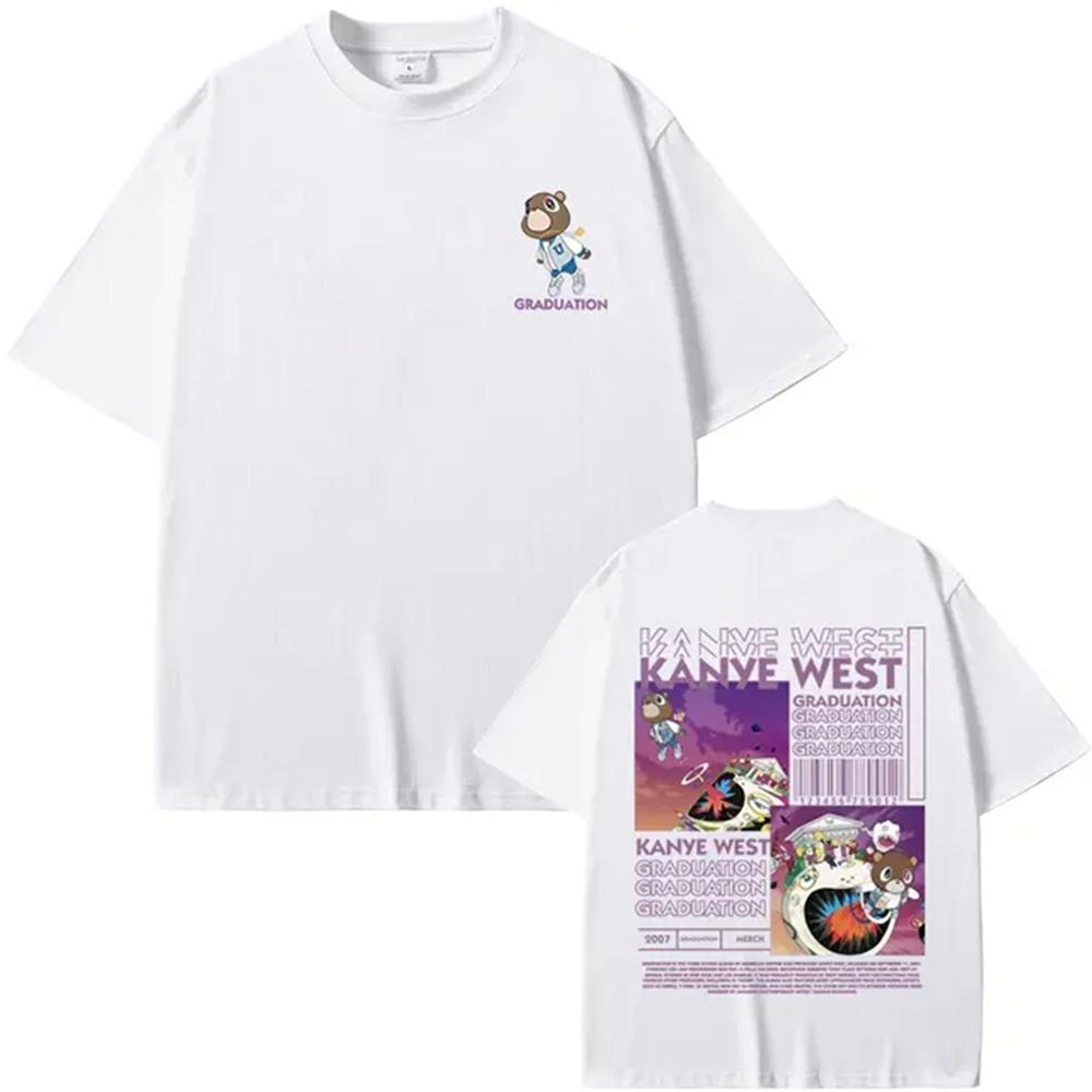 

Pure Cotton New Arrival Rapper Kanye West Graduation Bear Double Sided Print T Shirt Men Mens Clothing T Shirt Homme Mens S