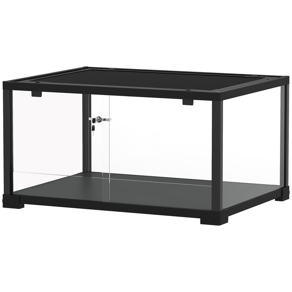 Terrario per Rettili, Vivario da 86 Litri con Porta Scorrevole, Chiusura a Chiave, per Lucertole, Insetti, Ragni, Geco, 60 x 45 x 32 cm, Nero