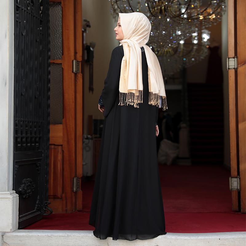 Women Plus Size Hijab Evening Dress Invitation Special Occasion Wedding High Quality Chiffon Fabric Muslim Turkish Stamp Sequin