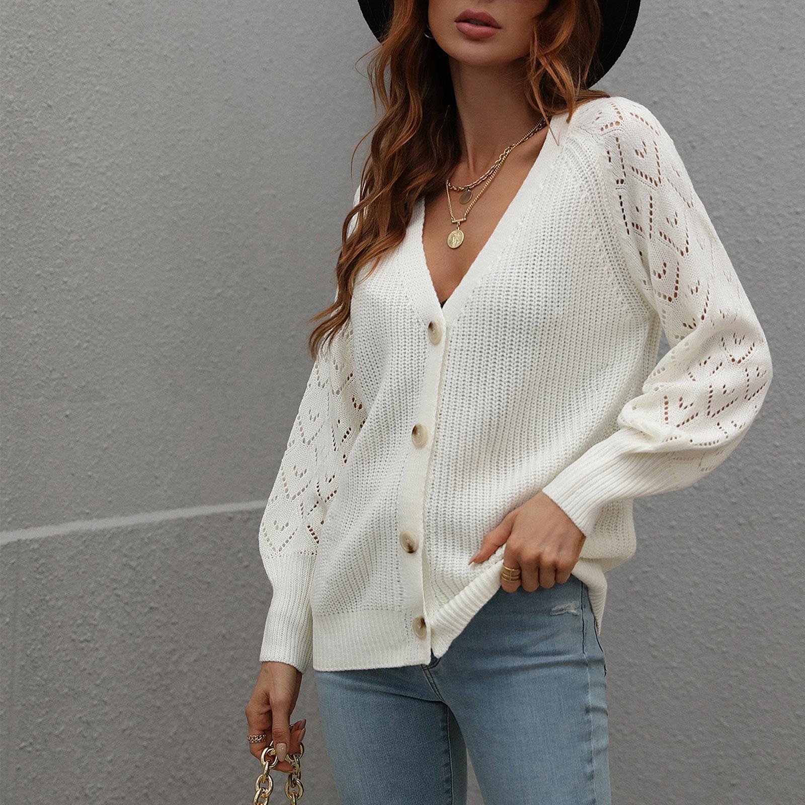 

Женский И Зимний Вязаный Кардиган на Пуговицах Однотонный Свитер с Длинным Рукавом XL белый