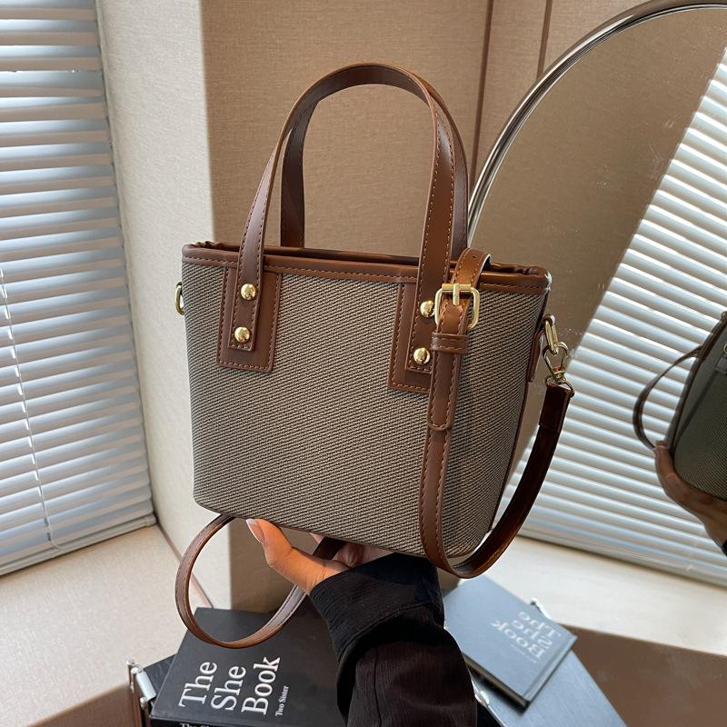 Autumn new fashionable and simple contrasting color vegetable basket bag portable shoulder oblique span trendy women's bag