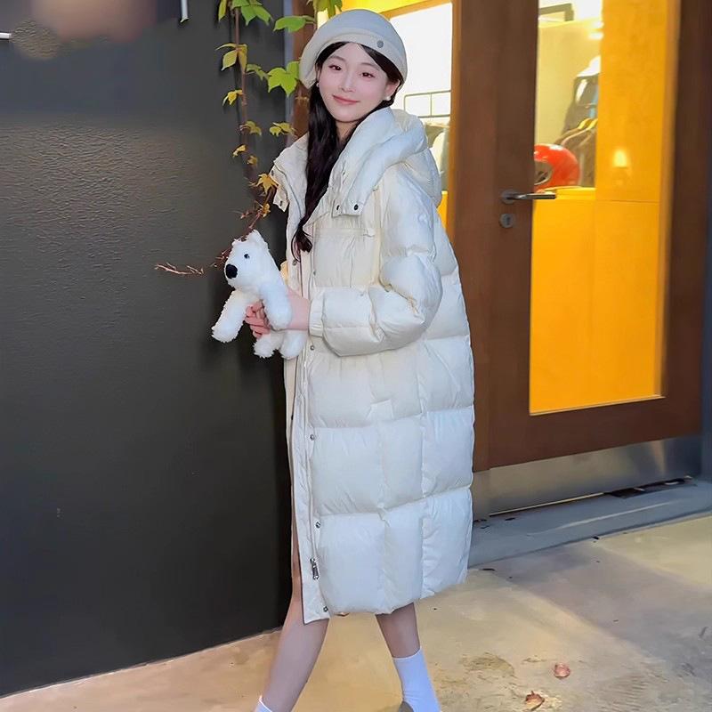 Mid-length Down Cotton Jacket for Women, New Contrasting Color Waistline, Winter Thickened Cotton Jacket for Small People