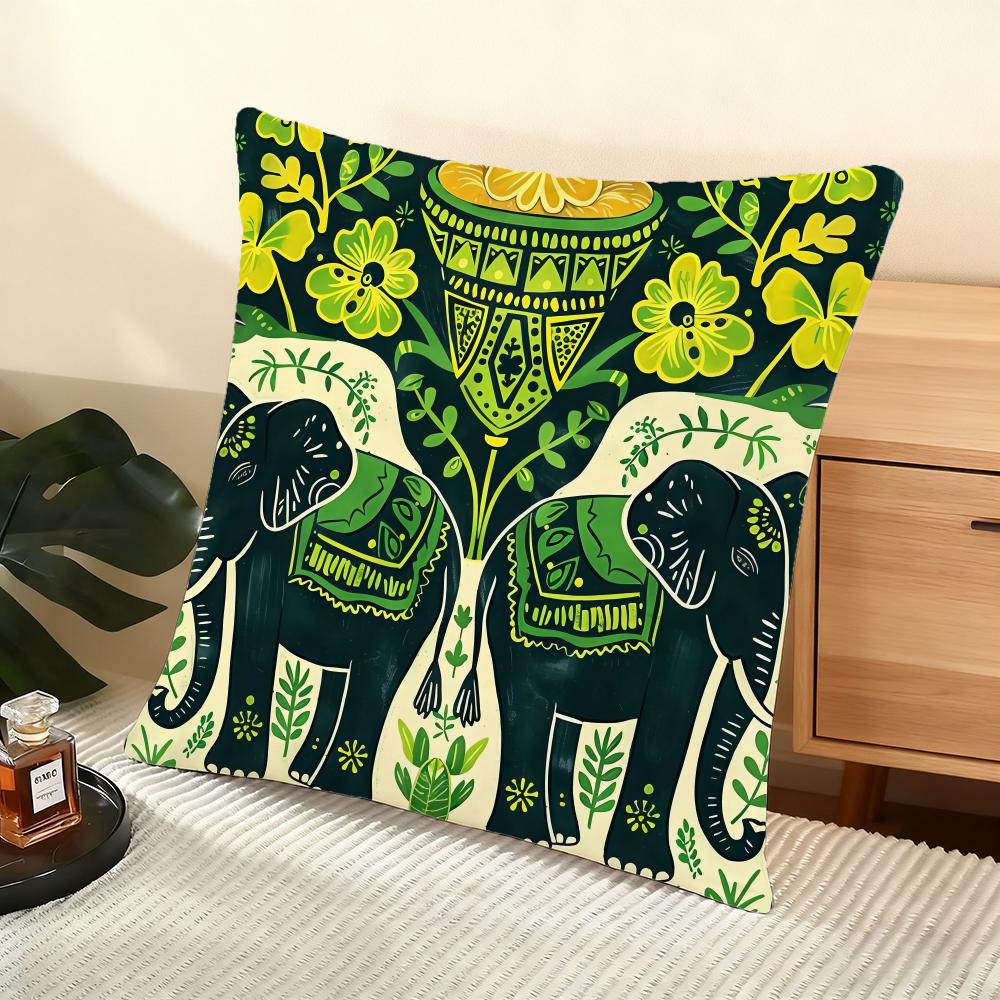 Elephant and flower Cushion Cover Soft Short Plush Pillow Cover Smooth Cozy Texture Aesthetic Cushion Case Home Decor