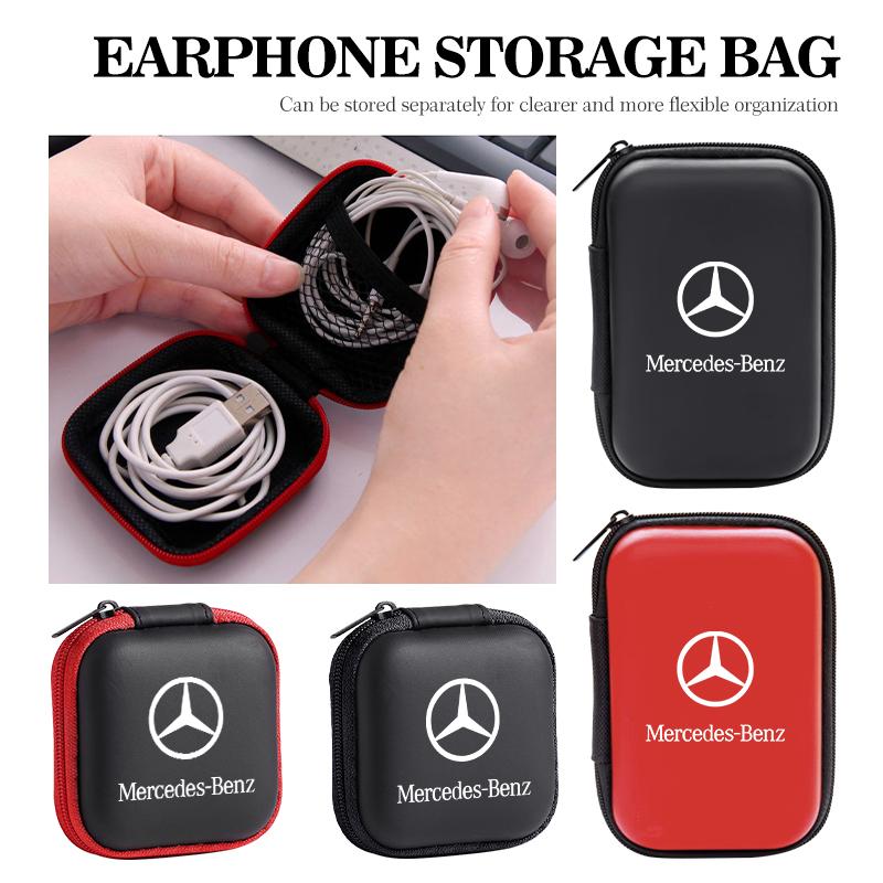 For Benz Car Logo Earphone Organizer Box EVA Zipper Headset Storage case Accessories AMG Exclusive W204 W222 W205 W203 W213 W124 XT3
