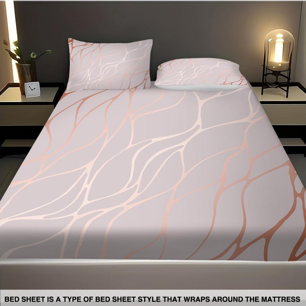 3PC Microfiber Satin Fitted Bed Sheet with 2 Pillowcase Anti-slip Printed Stretch Black Fitted Sheet 90x190 180x200 200x220