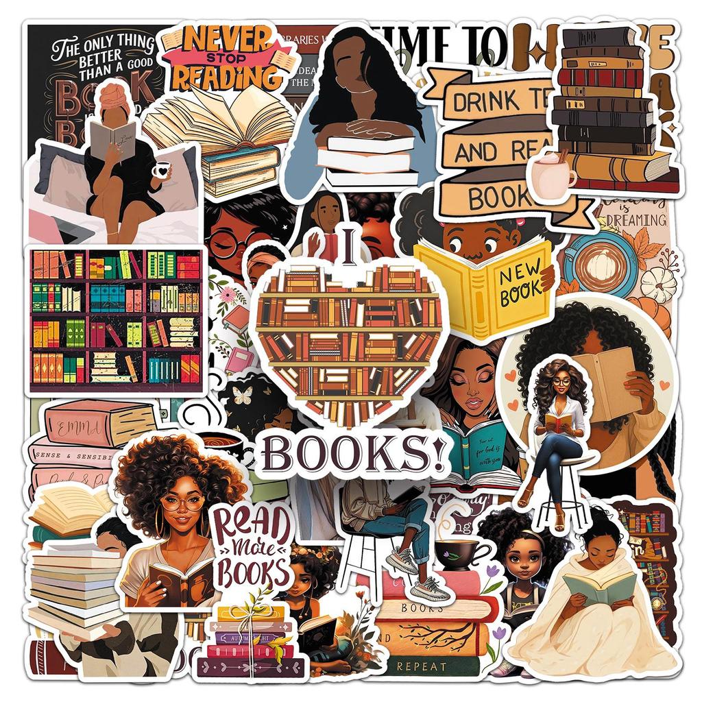50 Reading Girl Bookworm Retro Stickers - Waterproof Decorative Journal Stickers