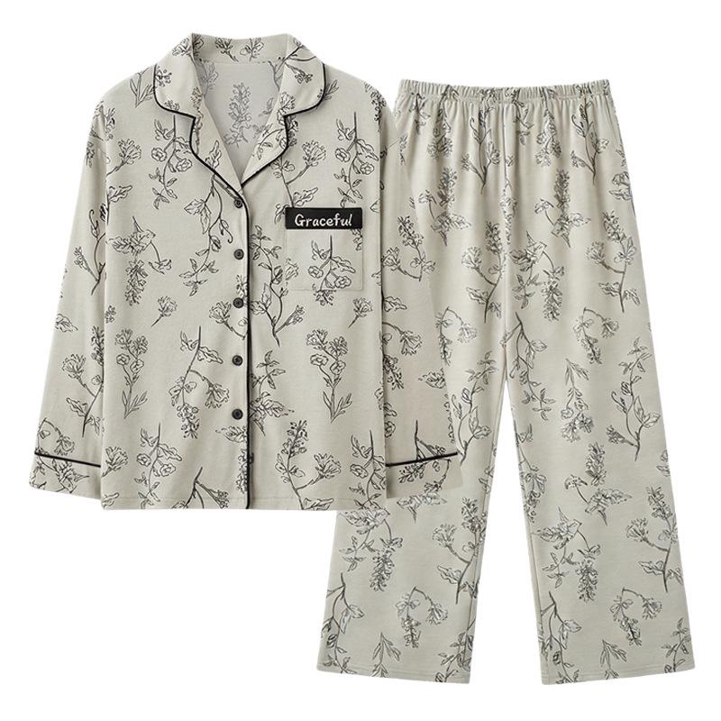Women's Retro Fashion Pajama Set: New Spring Cardigan with Long Sleeve Top & Loose Pants for Casual Home Wear